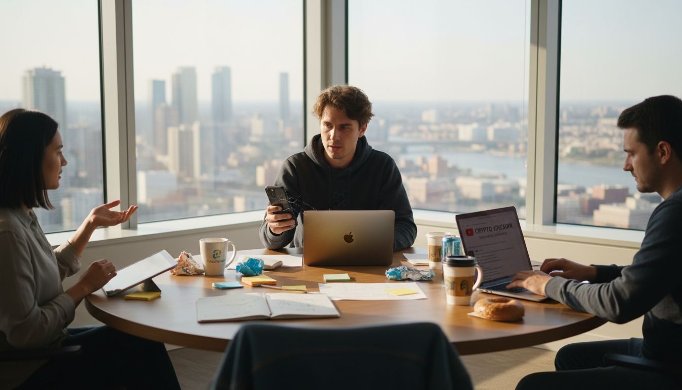 Startup founder running crypto campaign office